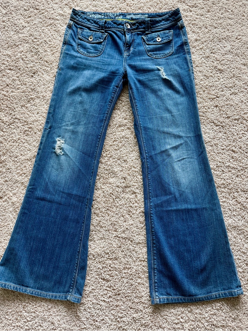 DKNY Women’s Spring Street Blue Distressed Wide Leg Jeans Size 8